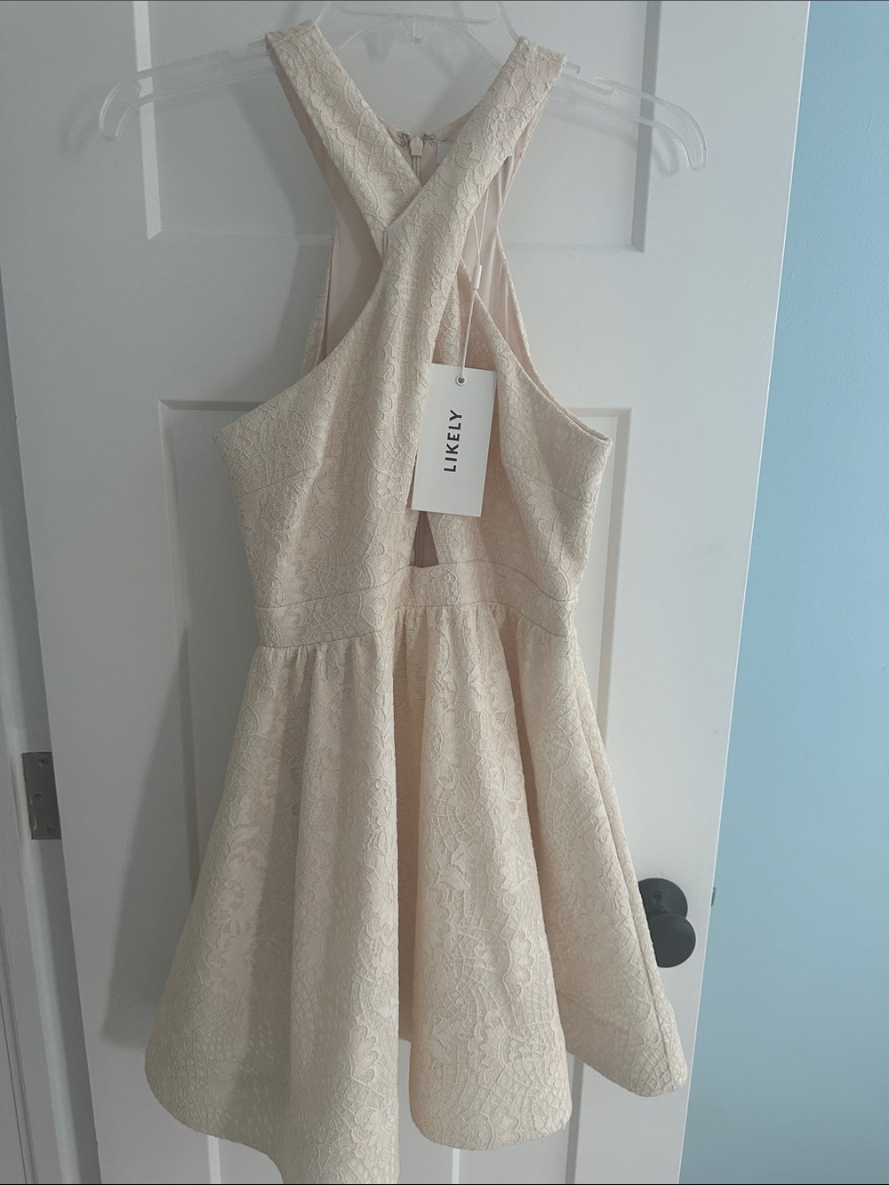 Likely Cream Lace Cross-Back Fit & Flare Dress